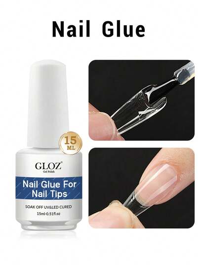 GLOZ 15ml Nail Glue Gel For Nail Tips Long Lasting Extension Glue For Clear Nail Tips And Clear Press On Nails, Nail Repair Treatment, Salon Art DIY At Home Need U V Light Cured