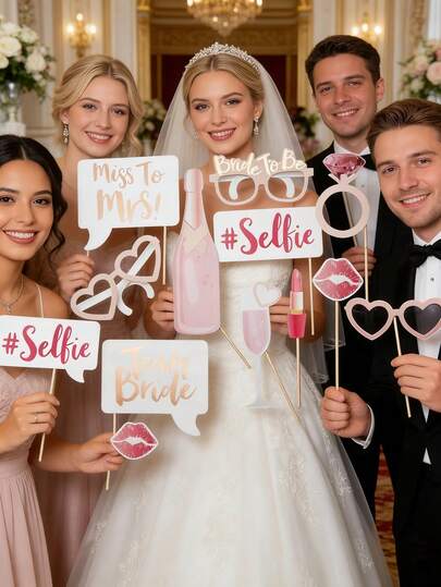 10pcs Rose Gold Photography Props Set, DIY Wedding Decor, Bridal Shower Party Photo Booth Accessories