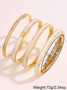4pcs Unique Fashionable Stainless Steel Bangle Bracelets, Suitable For Daily Wear, Jewelry Gift For Mom, Girlfriend - Style 1 - View 7