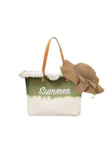 Bolsa Tote com Decoração de Borla Bordada, Bolsa Tote Feminina da Moda com Borla Bordada e Letra, Bolsa Tote de Ombro Grande Bicolor com Decoração de Borla Bordada, Perfeita para Trabalho, Volta às Aulas, Ensino Fundamental, Ensino Médio, Faculdade, Férias, Guia de Presentes do Dia dos Namorados, Presente Acessível do Dia dos Namorados, Páscoa, Dia das Mães - Multicolorido - Visão 12