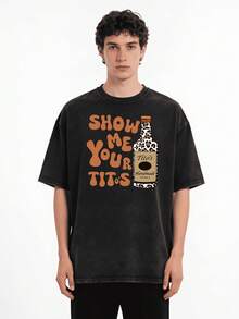 Vintage Vintage Style, Tito's Vodka Enthusiast, Leopard Print Elements, SHOW ME YOU TITOS Humorous Text Memes, Washed Double-Sided Printed Vintage T-Shirt..…. Retro Loose T-Shirt, Men's Casual Style T-Shirt, Machine Washable And Washable Old T-Shirt; Cool Design Pattern T-Shirt, Durable And Comfortable Fabric, Street Fashion Sense, A Must-Have For Street Style Enthusiasts, Top-Level Sportswear, Suitable For Daily Commuting, Dating, Leisure Matching, Suitable For Holiday Gift Giving, The First Choice For Gift Giving. - 黑色 - 查看 1