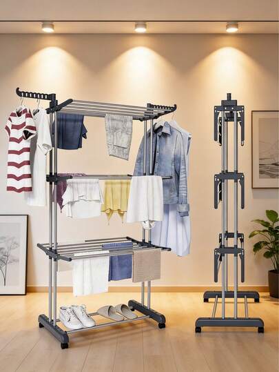 【#畅销产品 #家居必备】优质可调节多层折叠置物架 | 承重20-30公斤，防滑省空间 | 免工具安装，适用于阳台/浴室洗衣房（带轮子）浴室配件，浴室收纳，毛巾架，毛巾杆，浴室置物架，家用浴室置物架