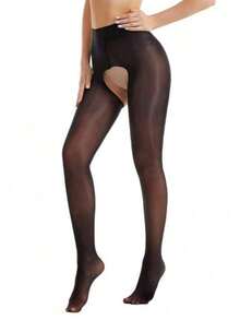 1/2pcs Women's Sexy Open Crotch Stockings - Black - View 4