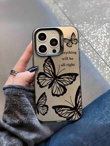 1pc Gradient Gray Background Black Line Butterfly & Inspirational Text Pattern Creative Cool Fashionable Phone Case, Suitable As Gift For Family, Friends, Yourself, Couples, Non-Slip Silver Surface, Protective Soft Shell Compatible With IPhone 17/16/15/14/13/12/11/7/8/XR/XS/Plus/Pro/Pro Max And Galaxy S/A Series - Silver - View 4