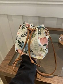 女士手提包，新款时尚印花水桶包，个性化户外休闲单肩斜挎包 - 彩色 - 查看 8