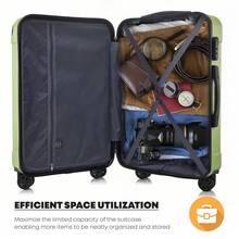 YONSLY 4-Piece Wheeled Suitcase Set With 360° Wheels, Combination Lock, Robust Double Zipper, Mesh Pocket, Soft Rubber Handle, 16/20/24/28 Inch Trolley Suitcase, Hard Shell Carry-On Luggage Set (4-Piece Set, S, M, L & XL) - 果綠 - 查看 6