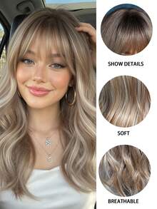 Tóc giả ombre dài 20 inch, kiểu tóc xoăn có mái, thanh lịch và thời trang dành cho nữ, tóc giả tổng hợp chịu nhiệt được sản xuất bằng máy, phù hợp cho cả sử dụng hàng ngày và các dịp lễ hội, món quà lý tưởng cho các cô gái trong dịp lễ. - Ombre - Xem 8