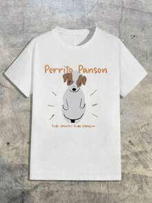 Perrito panzón que simboliza ternura y humor mostrando un peque?o perro con barriga grande representando amor propio y alegría de la vida camiseta de hombre talla grande 100% algodón cómoda y moderna - Blanco - Ver 1