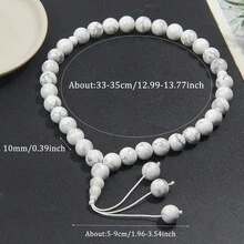 33颗10毫米天然白色绿松石珠手链，男女皆宜，精美礼盒包装，理想的斋月礼物 - 白色 - 查看 2