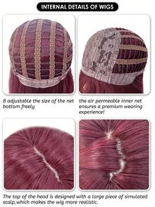 alicegarden Peluca sintética de 28 pulgadas de largo con un aspecto de cabello rizado natural en un impresionante rojo vino. Diseñada con flequillo, está hecha de fibra resistente al calor para garantizar su durabilidad. Esta pieza de cabello postizo es perfecta para el uso diario, fiestas, juegos de roles y reuniones, ofreciendo una apariencia natural y realista que lo imita. También es un regalo para mujeres. (Excluyendo accesorios) - Burdeos - Ver 9