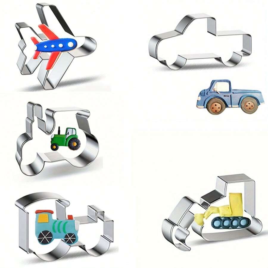 1pc Stainless Steel Train, Tractor, Bus, Airplane, Excavator Shaped Cookie/Cake Mold DIY - View 1