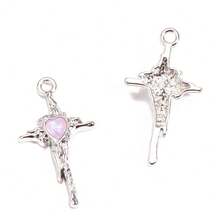 10个Y2K风格心形水晶十字架吊坠，适用于项链、手链、耳环等DIY手工饰品 - 銀色 - 查看 8