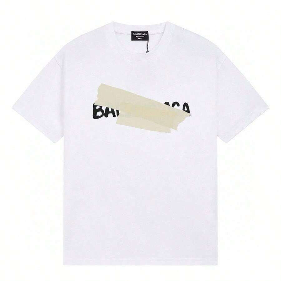 White Shirts Men - Balenci Unique Tape Graphic Tee,Mens Clothes,Graphic Tee,Summer Clothes,Summer Tops,Easter Outfits,Spring Clothes ,Shirts - 白色 - 查看 1