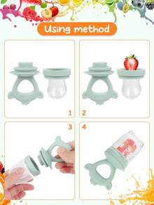 4 piezas Alimentador de bebé con frutas y verduras con mango, herramienta de alimentación complementaria, incluye 3 tetinas, juguete de dentición con forma de oso de dibujos animados para bebés - Multicolor - Ver 5