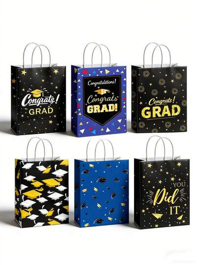6个毕业礼物袋，适用于大学、高中、初中、幼儿园、护士等毕业典礼。派对回礼袋，祝贺毕业糖果零食袋（6种款式）（由于批次不同，可能存在轻微色差，但不影响正常使用。对色差要求较高的买家请勿购买）。