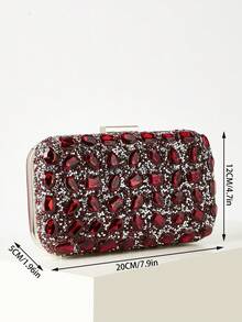 REMANLAND 闪亮优雅的盒形手拿包，时尚手提包，酒红色水钻链条单肩包，适合女性出席派对、婚礼、晚宴、宴会等场合，是送给女性的理想礼物，也是派对、婚礼、舞会、晚宴的完美之选。 - 酒紅色 - 查看 5