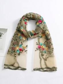 1条女士彩色刺绣头巾，精致卷边，轻盈透气柔软，多功能头巾，适合日常用作围巾、腰带、披肩、婚纱头纱。 - 彩色 - 查看 14