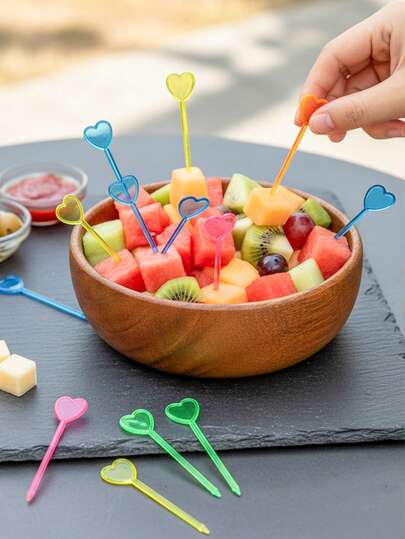50/100pcs Assorted Color Fruit Picks, Heart Fruit Skewers, Toothpicks, Heart-Shaped Cocktail Appetizer Sticks, Food Picks, Sandwich & Beverage Picks, Suitable For Festivals, Parties, Birthdays, Christmas, BBQ Snacks And Family Gatherings