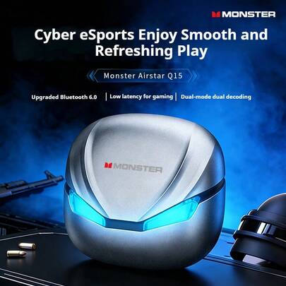  Monster Q15 Open-Ear Sports Earbuds, Bluetooth 5.4, 13mm HD Bass Drivers, 25H Long Battery Life with Charging Case, Comfortable Stable Fit for Running Gym Workout – Black