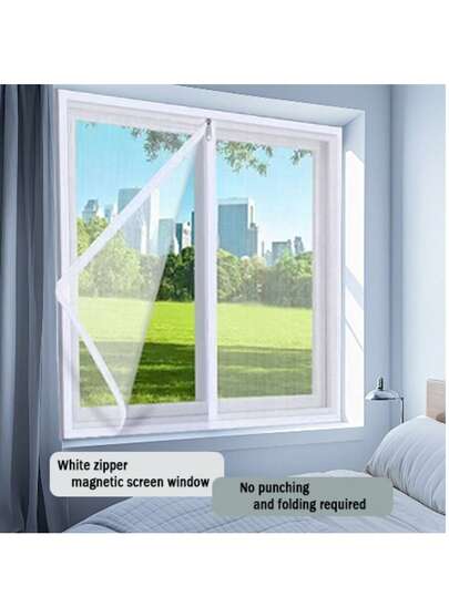 Pantalla protectora con cremallera de estilo blanco. No es necesario perforar agujeros para la instalación. No dañará la pared. La malla es fina y densa, evitando que los mosquitos entren.
