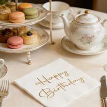 20/40/60 chiếc, Khăn giấy ăn cao cấp tối giản, nền trắng, in chữ "Chúc mừng sinh nhật" bằng nhũ vàng, 2 lớp, khăn giấy sinh nhật màu trắng và vàng, khăn ăn cocktail có dập nổi vàng, thích hợp dùng làm khăn ăn trưa trên bàn tiệc sinh nhật, kích thước 13*13 inch. - Nhiều màu - Xem 2