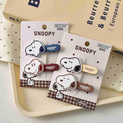 SNOOPY 2pcs/Set 2026 New Arrival Cute Cartoon Hair Clips, Fashionable Design Suitable For Daily Hairstyle Decoration, Essential Back-To-School Accessory For Girls, Sweet And Lovely Small Gift For Friends And Family, Random Styles Available