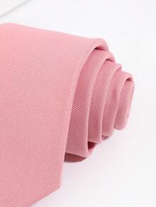 1条男士纯色莲花粉色小条纹纹理轻盈手工领带，适合学校西装通勤日常搭配 - 藕粉色 - 查看 5
