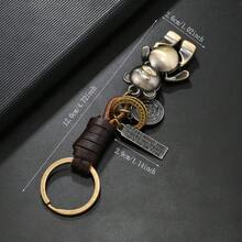 1 Piece European And American New Style Fashion Creative Keychain, Small Gift For Men And Women, Alloy Bronze Bear, Retro Woven PU Leather Pendant - 款式一 - 查看 3