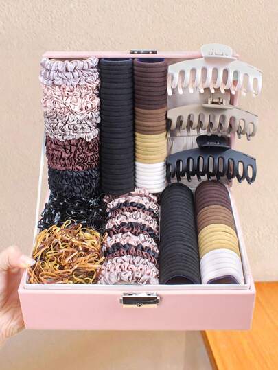738pcs/Set Minimalist Fashion Hair Accessories Set, Includes Hair Ties, Basic Hair Rings, Claw Clips - Suitable For Girls And Women, Versatile For Casual Hairstyles Or High Ponytails, Essential Basic Items