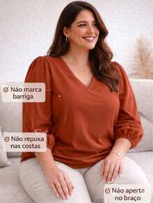 Women's 3/4 Sleeve Blouse In Duna Crepe, Elegant, Workwear, Plus Sizes GG G1 G2 G3, Evangelical Fashion - Terracotta - 紅陶 - 查看 5
