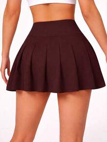 Women's High-Waisted Ruffled Short Skirt For Fitness, Gym, And Comfort In Supplex Fabric - 鏽棕色 - 查看 4