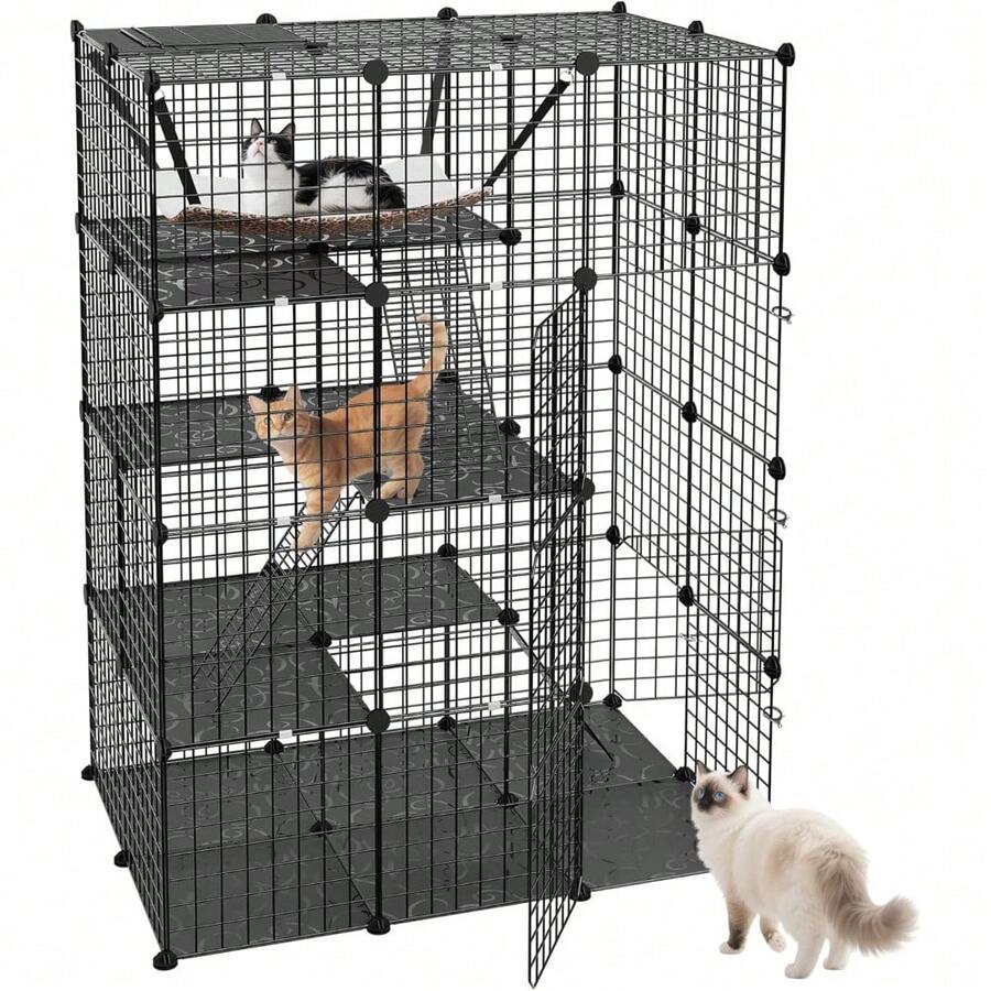 4-Tier Cat Cage Indoor Enclosures - 26 Panles DIY Cat Playpen Metal Wire Kennel Crate W/Extra Large Hammock For 1-2 Cats Small Animals - 41"L X 28"W X 55"H - View 1