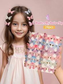 24pcs Colorful Gradient Chiffon Butterfly Hair Clips - Multicolor - View 6