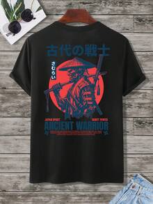 AnChiStreetwear - Camiseta masculina plus size casual com estampa de peixe, modelagem solta, gola redonda e manga curta. Ideal para uso diário. Estampa oceânica, estampa de peixe, camiseta masculina com estampa gráfica, camiseta masculina preta com estampa de pesca. - Preto - Ver 2