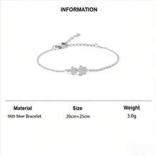 1pc S925 Silver Luxury Double Flower Design Bracelet With Sparkling Zirconia Stones, Elegant Women's Daily Wear Jewelry, Exquisite Gift For Loved Ones - Silver - View 4