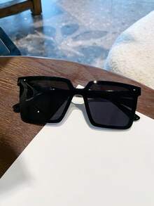 女士休闲方形大框黑色时尚眼镜，塑料波西米亚风格装饰日常佩戴 - 黑色 - 查看 2