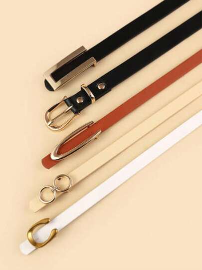 5pcs Minimalist Solid Color Elegant Ladies Belts, Letter C, U-Shape, 8-Shape Alloy Buckle Waist Belts, Suitable For Dresses, Pants, Casual, Office Wear, Gift
