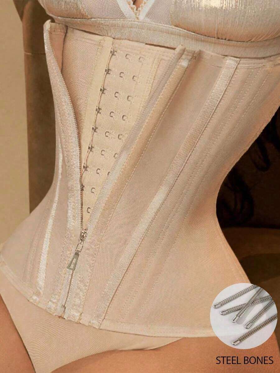 1 pieza Cinturilla Moldeadora con Cierre Frontal Bustier de Compresión Shapewear para Mujer - Albaricoque - Ver 1