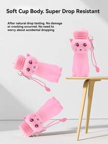BENNY 可爱3D猫咪可折叠硅胶儿童水瓶 600ml，可折叠防漏，带登山扣 | 开斋节礼物、斋月特惠、返校季礼物、复活节礼物篮礼物、圣诞节礼物（适合女孩、男孩、幼儿） - 彩色 - 查看 9