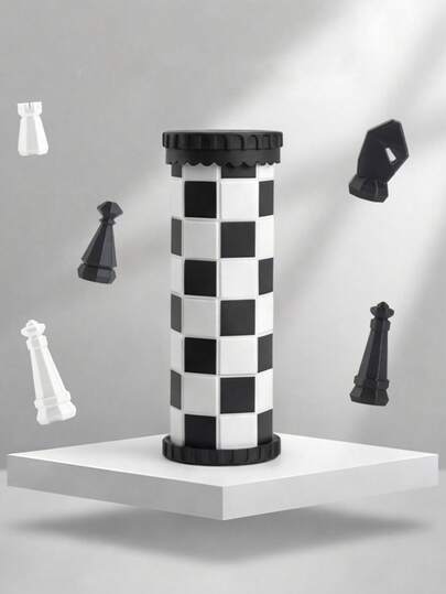 1 Set Juego de Ajedrez y Damas 2 en 1 en Negro y Blanco, Innovador Tubo Enrollable para Almacenamiento con Piezas Geométricas Minimalistas | Juegos de Mesa Estratégicos para Pensamiento Lógico | Juego Interactivo Ahorra Espacio para Reuniones Familiares y Fiestas | Fácil de Llevar Juego de Viaje para Campamento al Aire Libre | Decoración de Escritorio Estética y Regalo Educativo de Entretenimiento