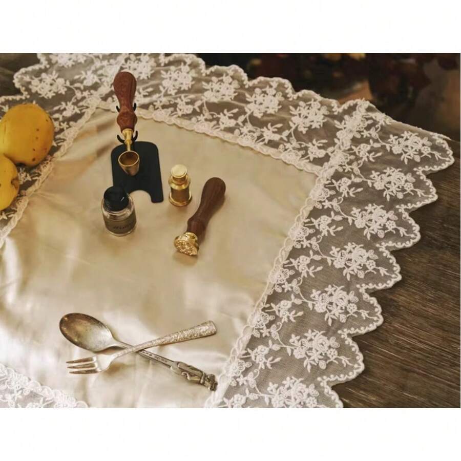 Bộ 1/2/4 tấm lót bàn và khăn ăn bằng satin ren cao cấp kiểu Châu Âu & Mỹ - Nhiều màu - Xem 1