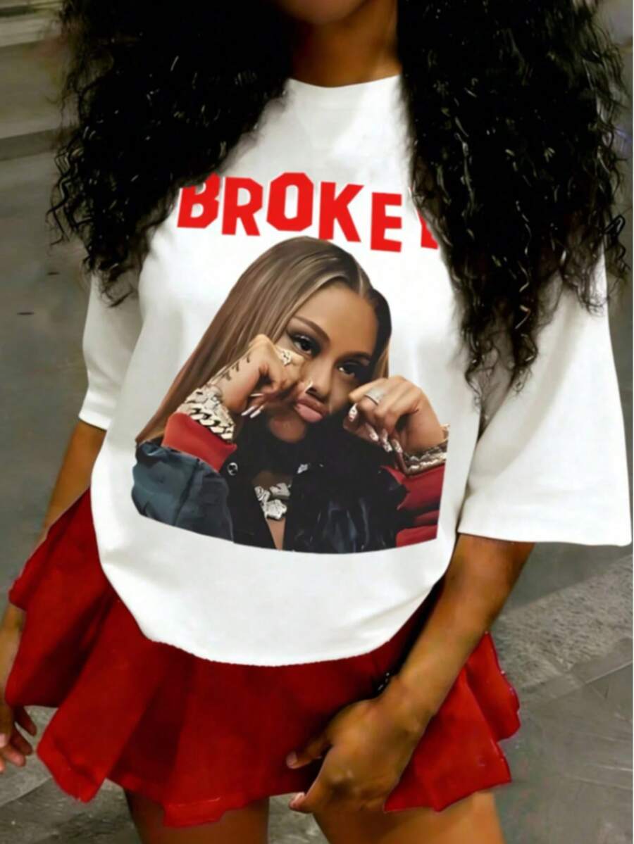 Loose Y2K Stylish Letter Print T Shirt - Casual Round Neck,Short Sleeves,Machine Washable - Suitable For Spring/Summer/Autumn,Fashion Style - White - View 1