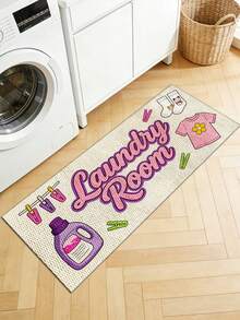 1 Peça Tapete/Carpete de Entrada/Lavanderia Antiderrapante e Durável de Poliéster com Estampa de Letra Damasco, Adequado para Sala de Estar, Quarto, Banheiro, Decoração do Lar - Multicolorido - Visão 7