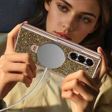 VIETAO Sequins,Diamond Fashion High Quality Blingbling Sparkling Electroplated Hidden Circular Bracket Mobile Phone Case Compatible With Samsung Galaxy Z Fold 7 6 Hinged Full-Cover Protection Phone Cover With Tempered Glass Screen Protector - Gold - View 8