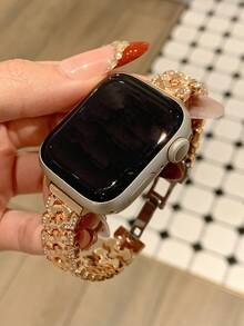 1 Stück Rosegold Damen Y-förmiges Strass Zinklegierung Schmetterling Schnalle Armband, kompatibel mit Apple Watch Series 1/2/3/4/5/6/7/8/SE/Ultra, 38mm/40mm/41mm/42mm/44mm/45mm/46mm/49mm, geeignet für Frühling, Sommer, Herbst, Winter, Büro, Sport, Party, Date, Abendessen, Geschenk für Ehefrau, Mutter, Paar, Freundin, einfach zu tragen, hochwertige Mode, kostengünstig, keine Farbabweichung vom offiziellen Zifferblatt, nicht leicht verblassend oder allergieauslösend - Roségold - Übersicht 2