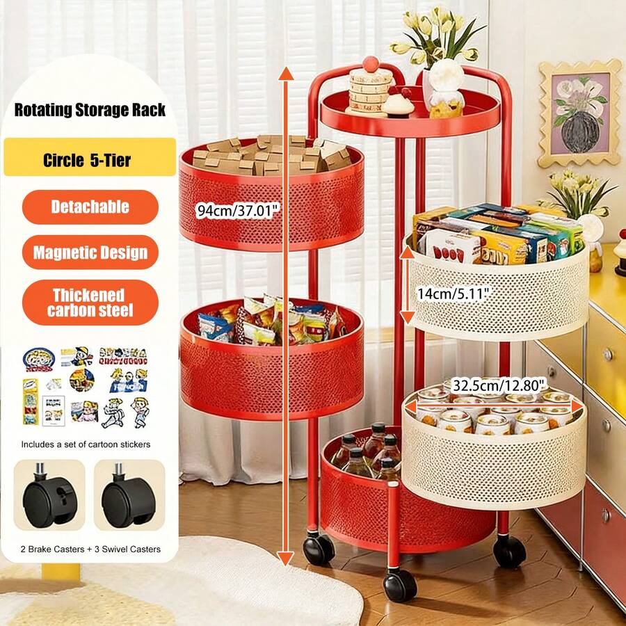 Office Storage Cart, Multi-Layer Rotating Shelf, For Office Storage Mobile Multi-Layer Shelf With Rolling Baskets Ideal For Organizing Books, Floor-Standing Baskets Suitable For Office Or Bathroom Use - 查看 1