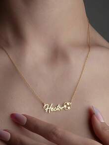 1pc Personalized Stainless Steel Name Necklace, Football Pendant, Jersey Number Necklace, Sports Jewelry Gift, Football Player Gift, Mother's Day Gift, Family Birthday Gift, Christmas Gift, Valentine's Day Gift, Rose Gold Fashionable Autumn Style, Retro Style, Neutral Style, Minimalist Style, Leisure Style, Style, Gothic Style, Punk Style. Customized - Multicolor - View 2