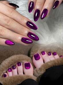 48片（2种款式混合）Y2K美学蓝色猫眼水晶美甲贴纸，紫色杏仁猫眼亚克力假指甲，包含2片果冻凝胶和1个指甲锉，紫色猫眼美甲，适合夏季佩戴，女性和女孩日常使用，也适合锐舞派对。 - 紫色 - 查看 8