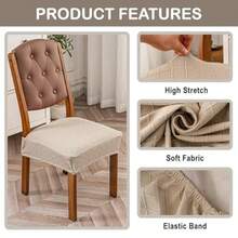 Genina - Juego de 2 fundas de asiento impermeables para sillas fundas de asiento de comedor para cocina jacquard elástico extraíble lavable fundas protectoras con fundas traseras color caqui - Caqui - Ver 3
