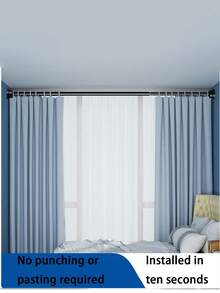 Extra Long Stainless Steel Curtain Rod, Shower Curtain Rod, Curtain Rod, Wardrobe Hanging Rod, Extendable Rod, Laundry Drying Rod, Hanging Rod, Bracket, Kitchen Utensil Storage Rod, Curtain Rod, Adjustable Length, Shower Curtain Rod, Simple Extendable Rod For Kitchen, Bathroom Cabinet, Shoe Rack - Multi-functional Stainless Steel Telescopic Pole - Black - View 4